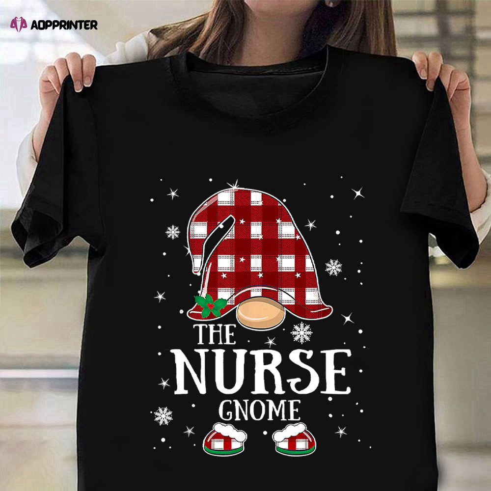Nurse Gnome Buffalo Plaid Matching Family Christmas Pajama T-Shirt