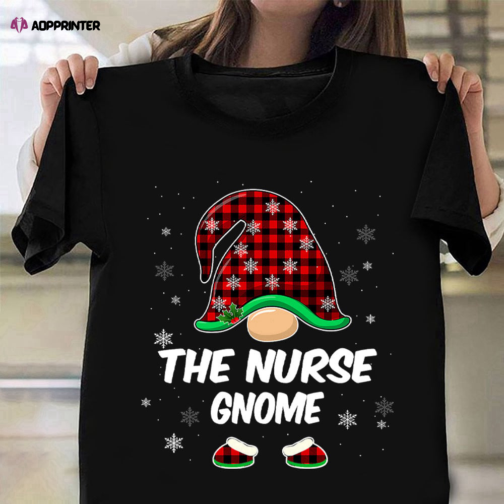 Nurse Gnome Buffalo Plaid Matching Family Christmas T-Shirt