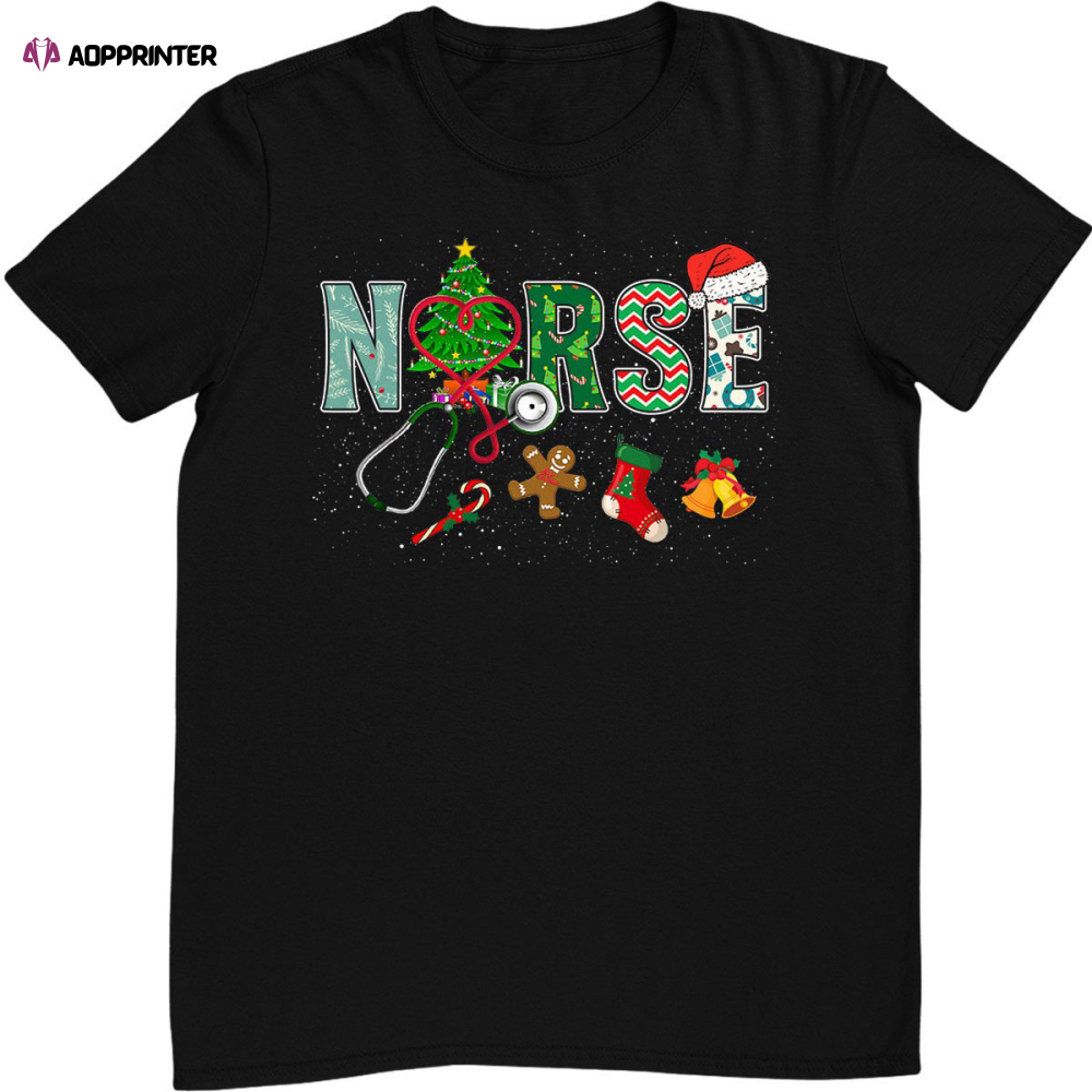 Nurse Christmas Tree Stethoscope RN LPN Scrub Nursing X-mas T-shirt