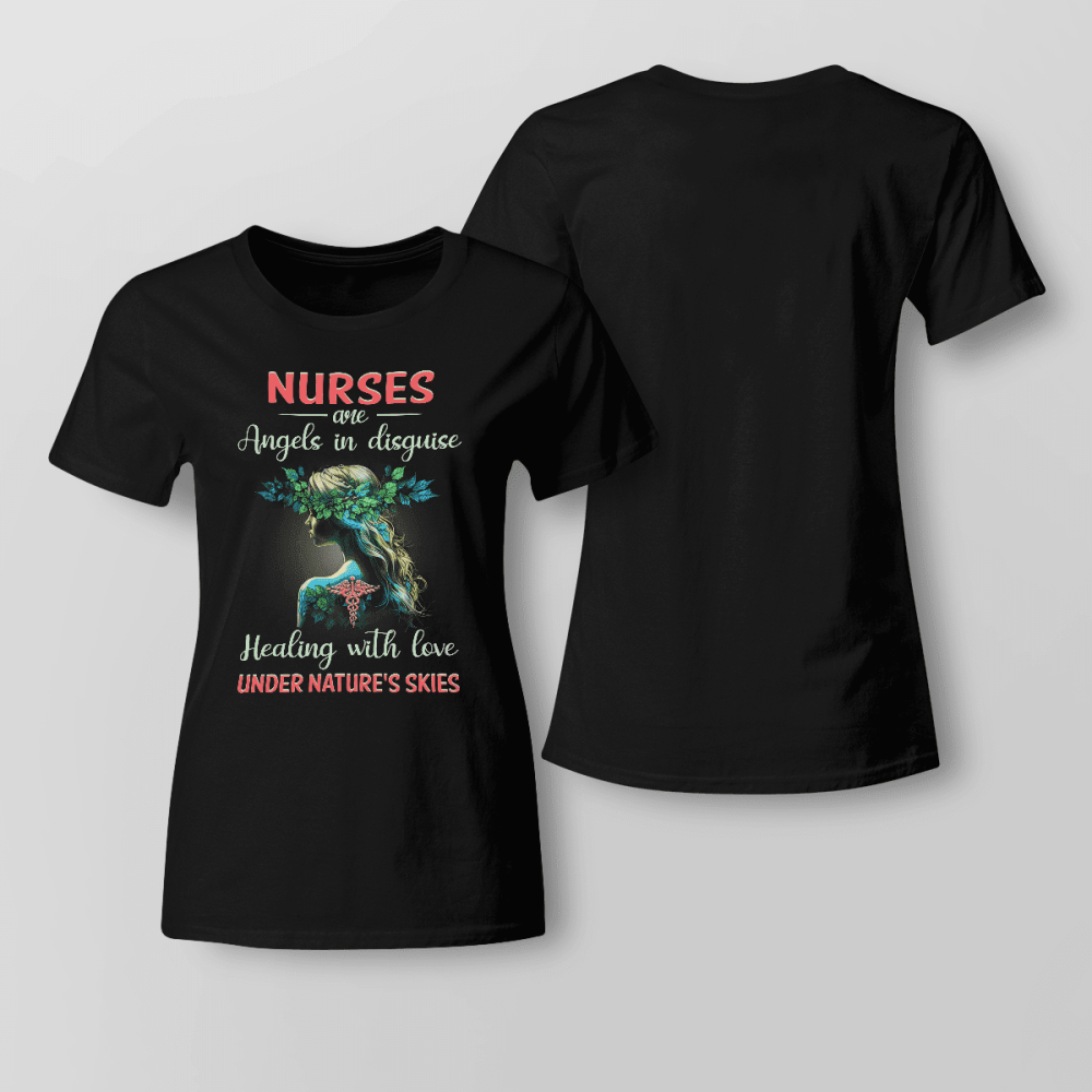 Nurses Are Angels In Disguise Heading With Love T-shirt Funny Gift For Nurses T-Shirt