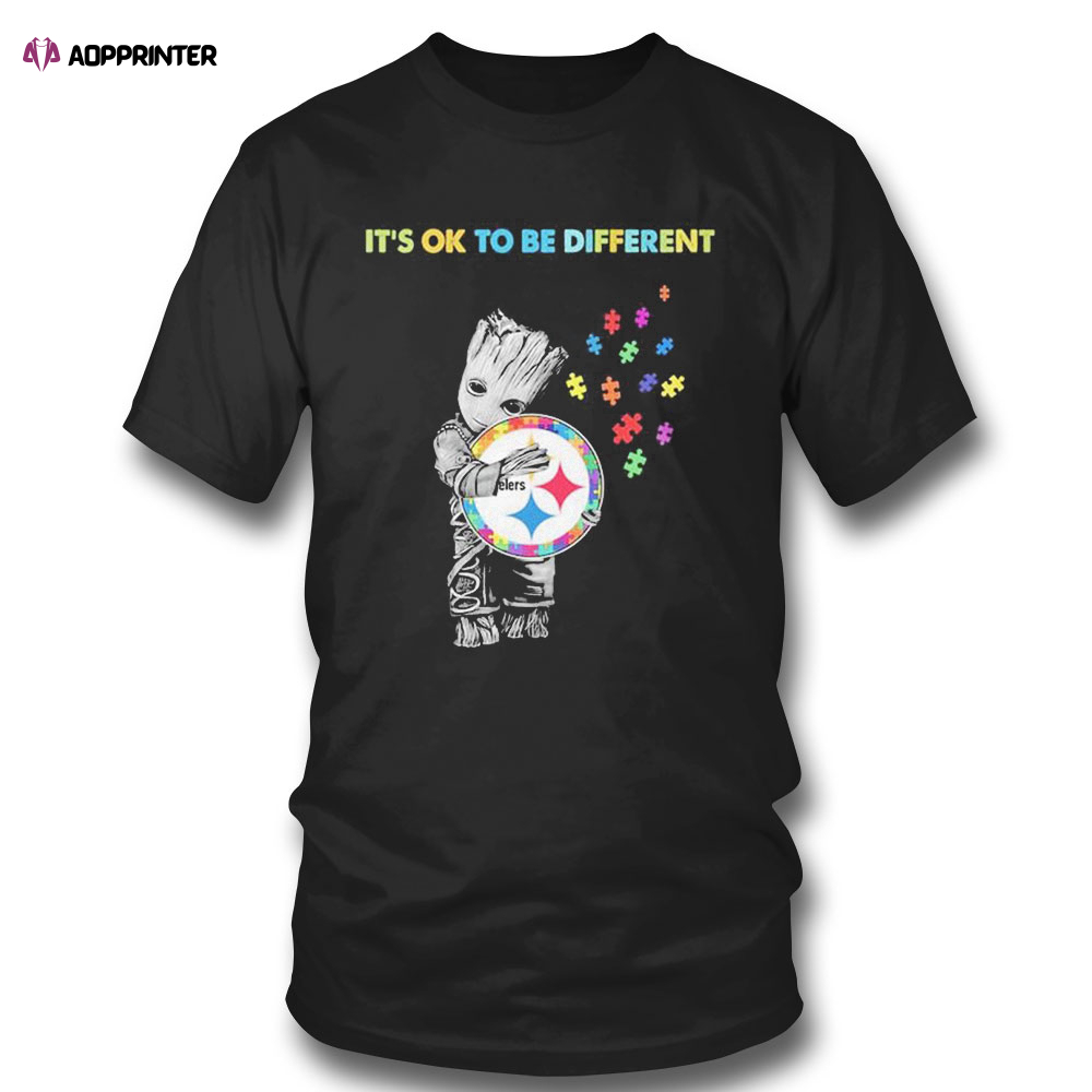 Pittsburgh Steelers Groot Hug Autism Its Ok To Be Different Shirt