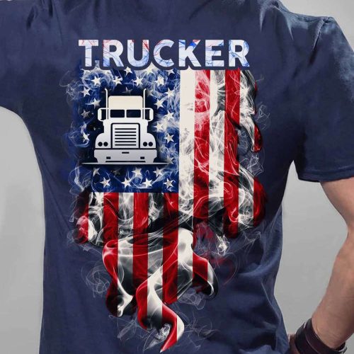 Proud Trucker Navy Blue Trucker T-shirt Gift For Father And Truckers