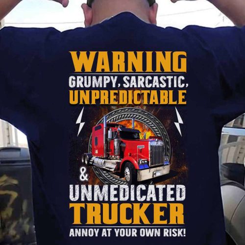 Awesome Trucker Navy Blue Trucker T-shirt Gift For Father And Truckers