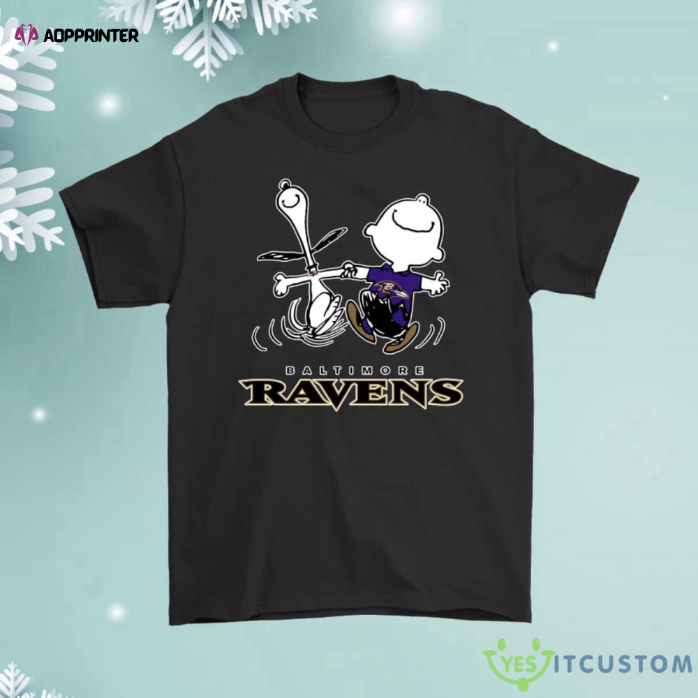 Snoopy And Charlie Brown Happy Baltimore Ravens Fans Shirt