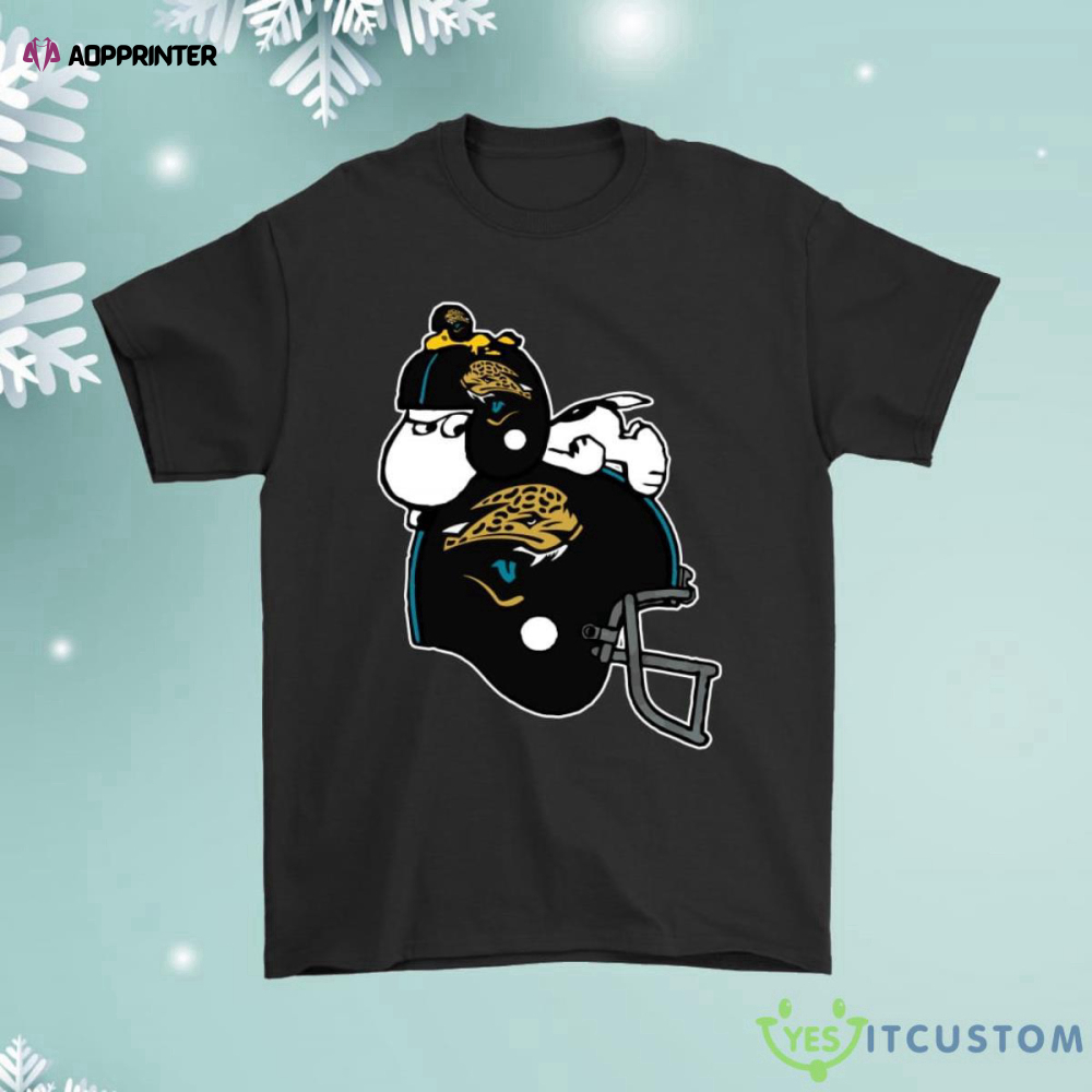 Snoopy And Woodstock Resting On Jacksonville Jaguars Helmet Shirt