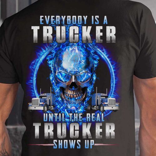 Proud Trucker Navy Blue Trucker T-shirt Gift For Father And Truckers