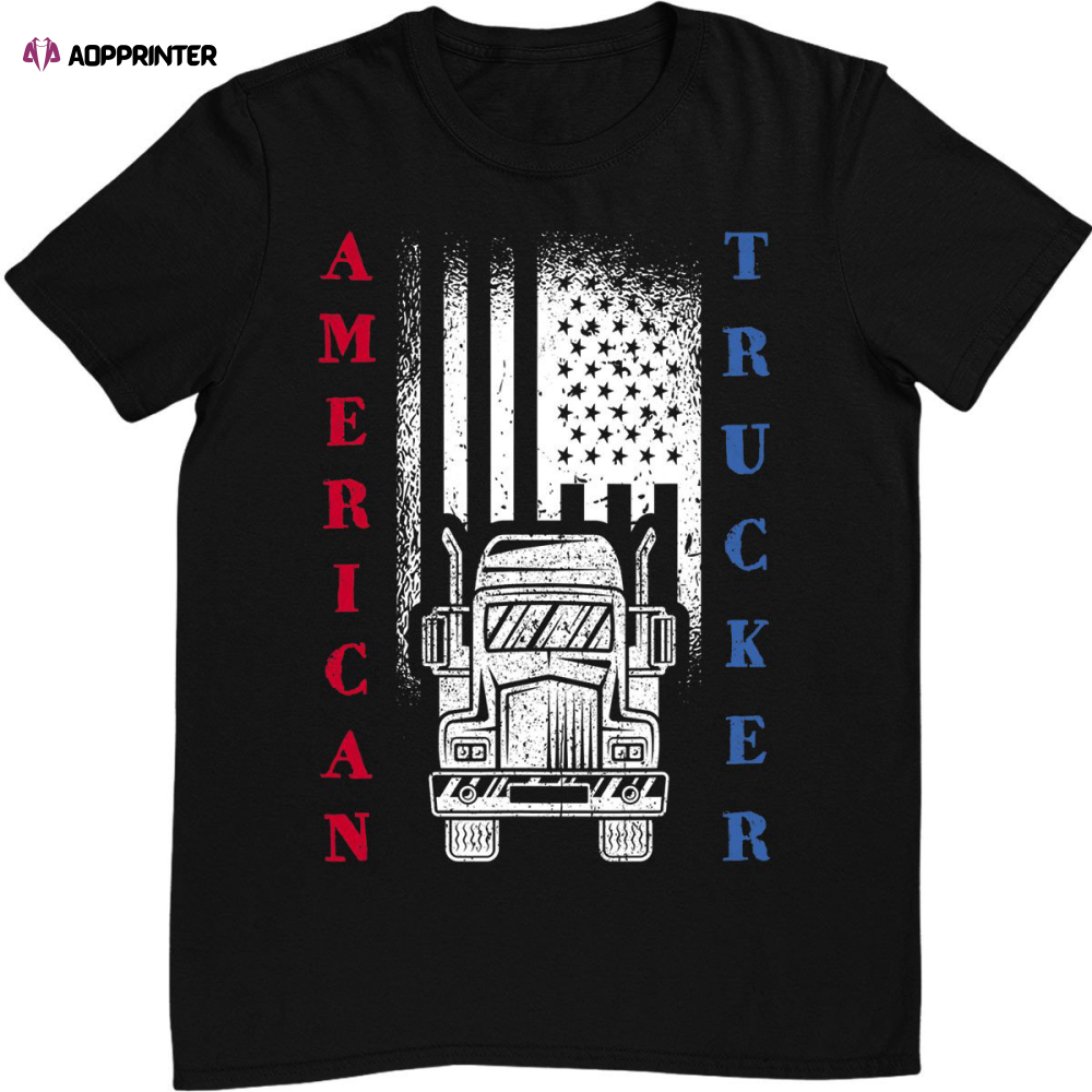 Truck Driver american flag Trucker Vintage Gift idea T-Shirt - Aopprinter