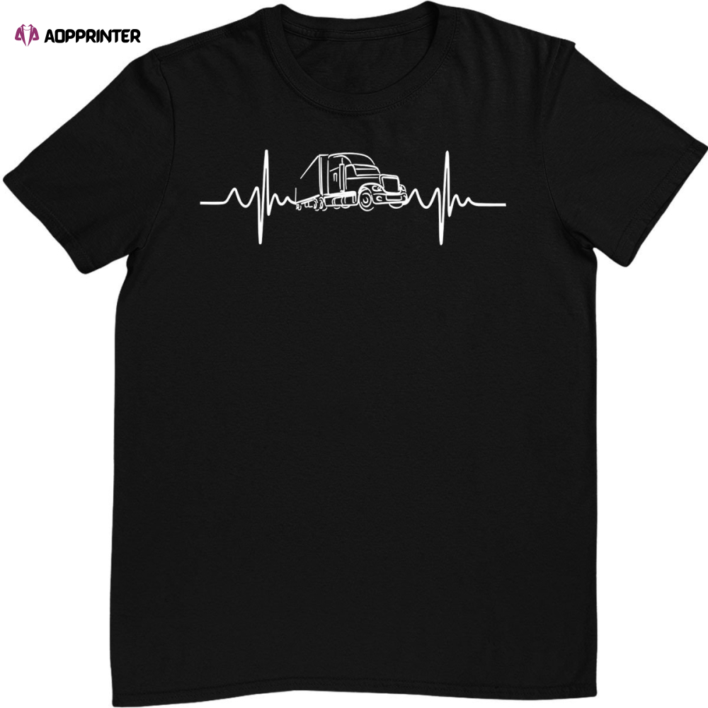 Truck Driver EKG Heartbeat – Big Trucking Trucker T-Shirt For Men And Women