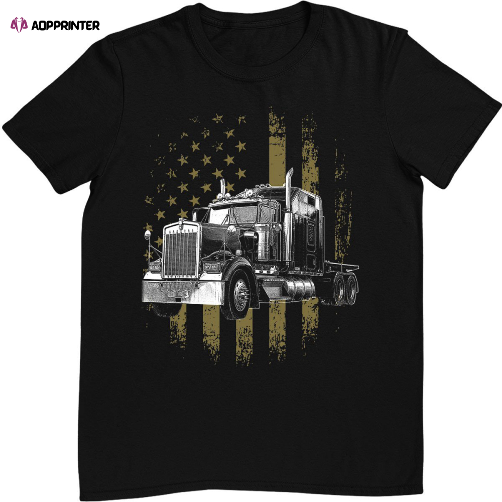 Trucker American Flag Big Rig Semi-Trailer Truck Driver Gift T-Shirt