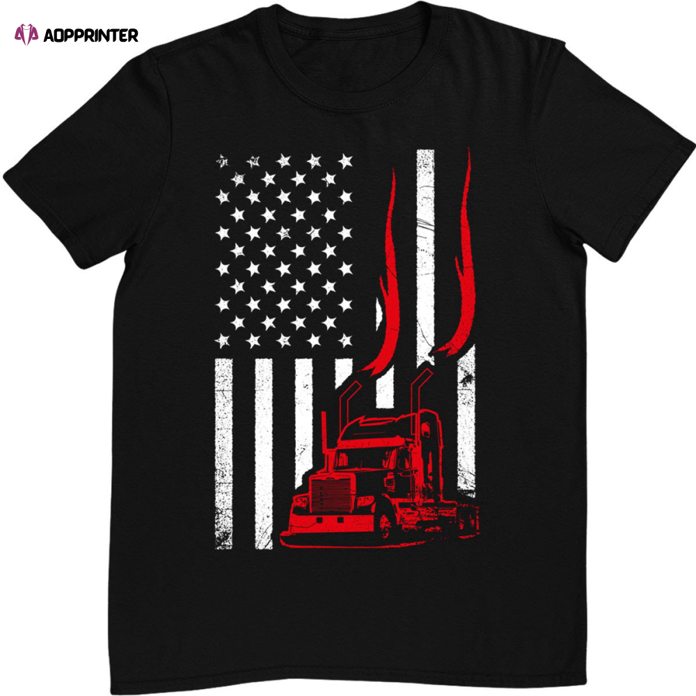 Trucker American Flag Image Truck Driver Dad Illustration T-Shirt