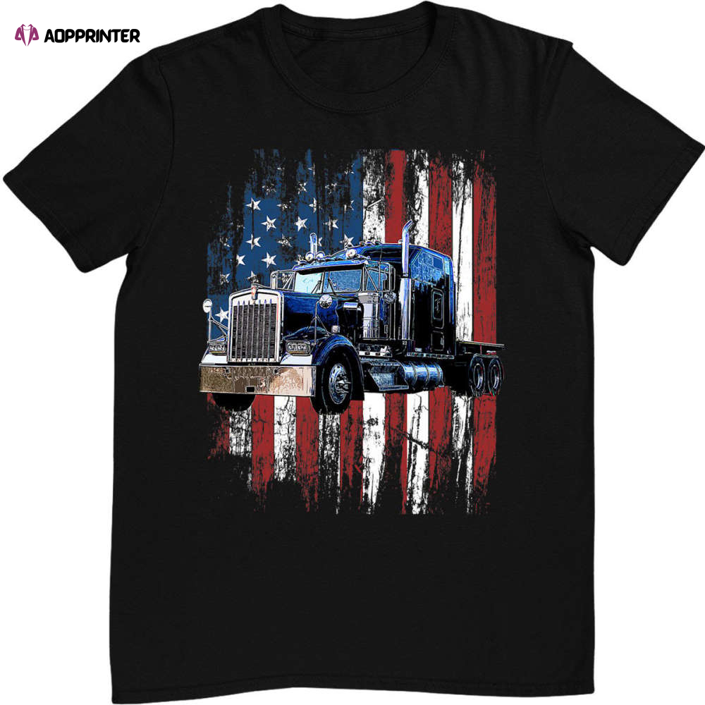 Trucker American Flag Truck Driver Shirt Truck Driver Gift T-Shirt