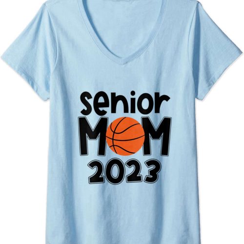 Womens Senior Mom Class Of 2023 Basketball Mom Graduation Apparel V-Neck T-Shirt