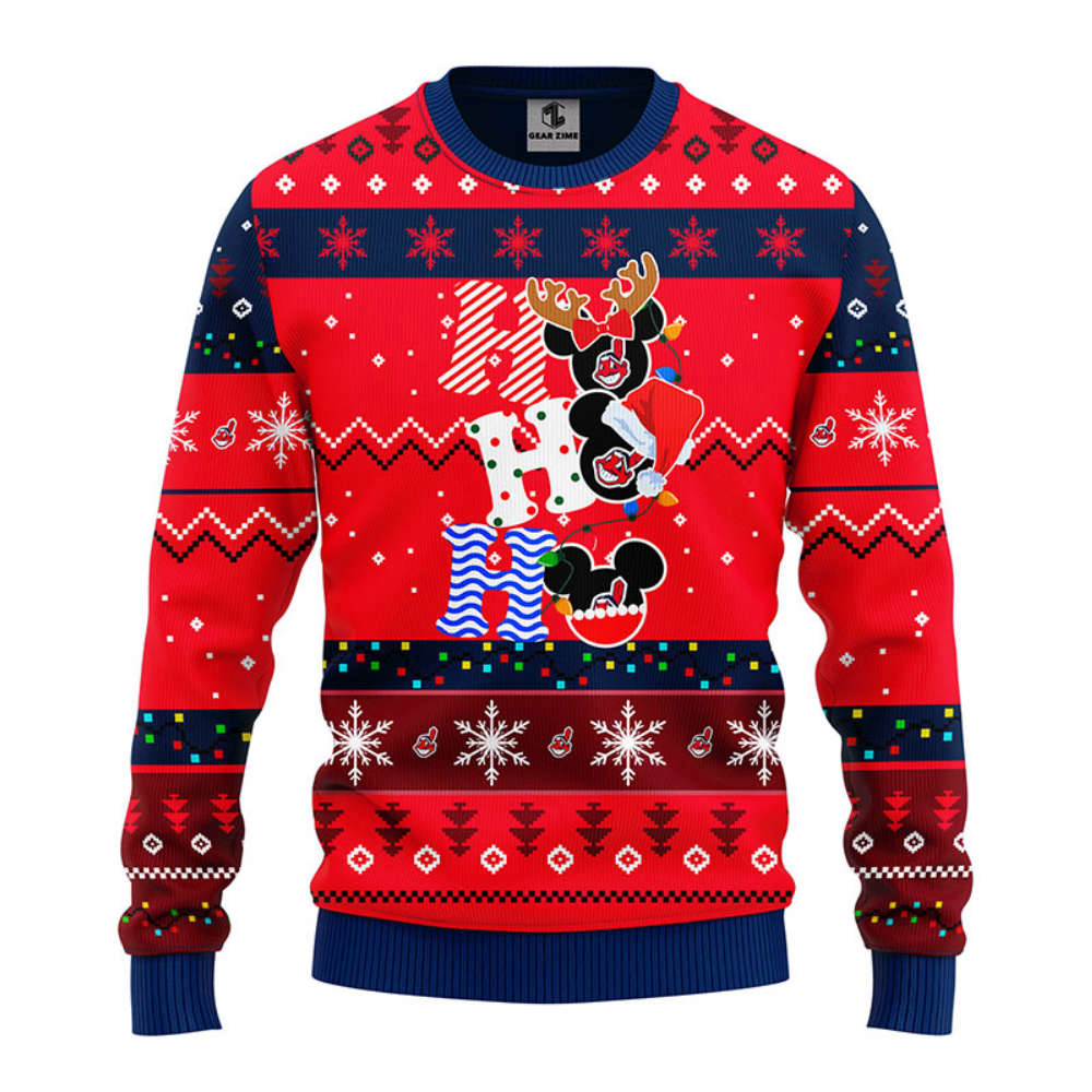 MLB Cleveland Indians HoHoHo Mickey Christmas Ugly Sweater -LaP