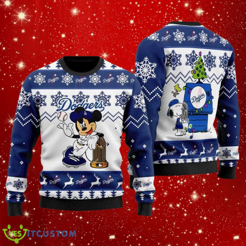 Mlb Los Angeles Dodgers Mickey And Snoopy All Over Print Ugly Sweater