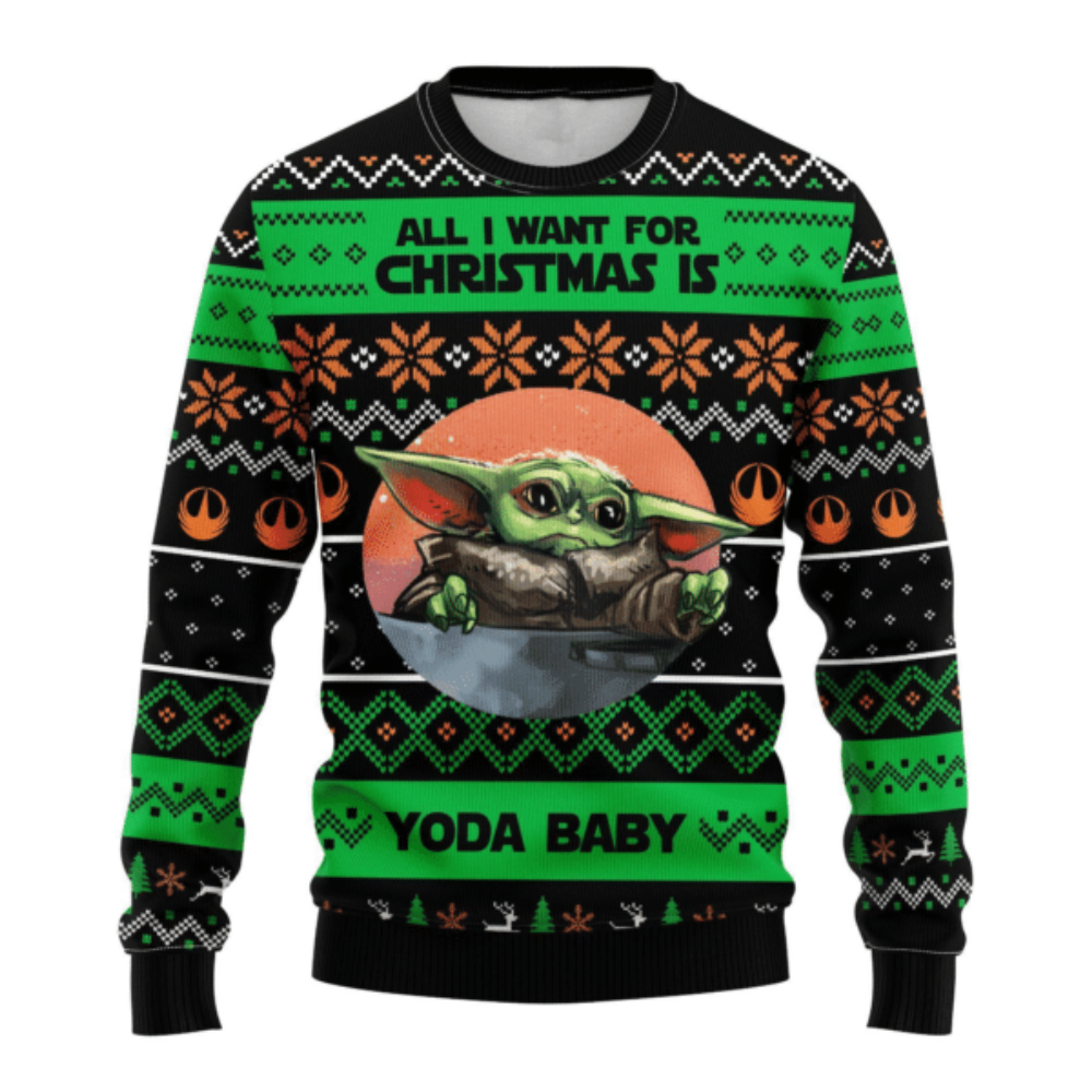 Baby Yoda All I Want For Christmas Ugly Sweater Gifts, Baby Yoda Gift Fan Ugly Sweater