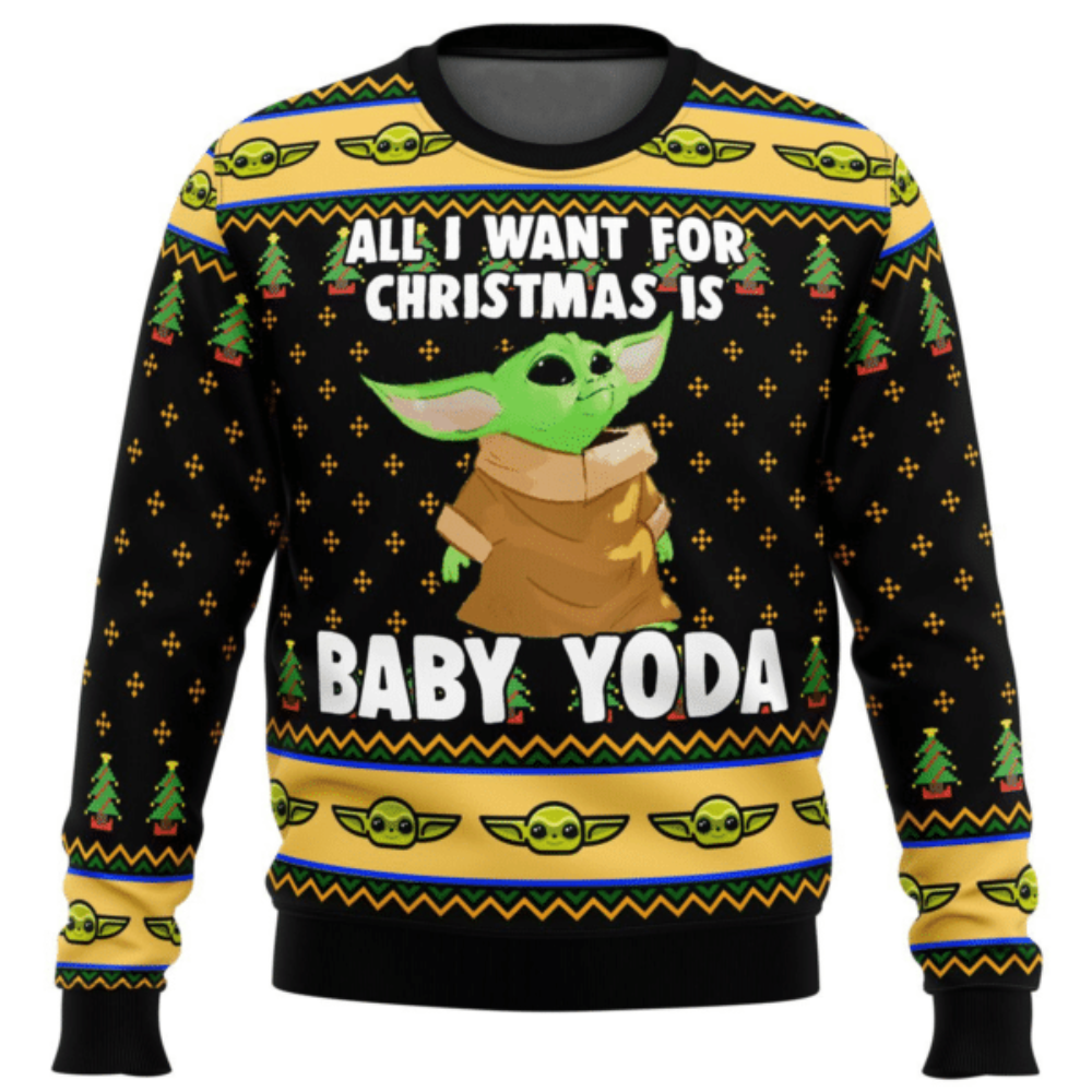 Star Wars Baby Yoda All I Want Mandalorion Ugly Sweater Gifts, Star Wars Gift Fan Ugly Sweater