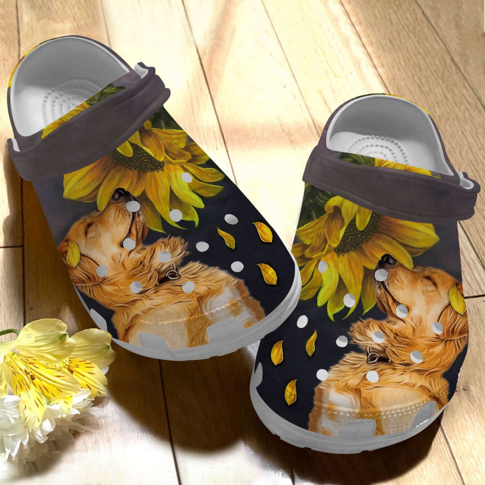 Golden Retriever Clog Whitesole With Sunflower Crocs Crocband Clog