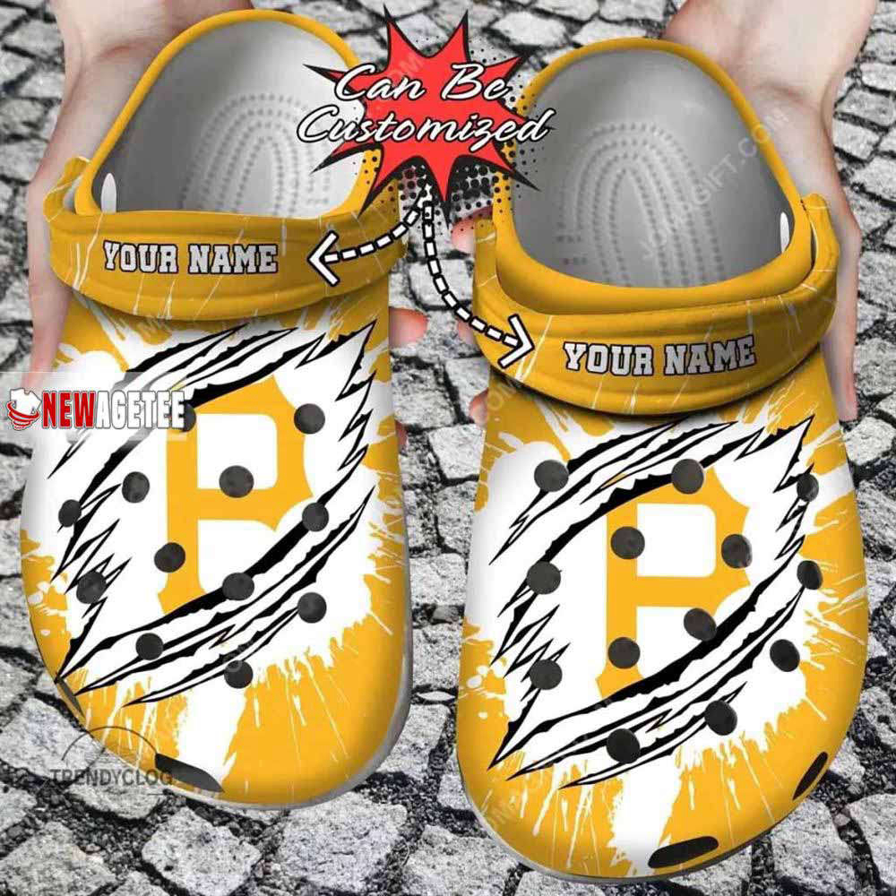 Mlb Pirates Ripped Claw Custom Name Crocs Clog Fan Gift