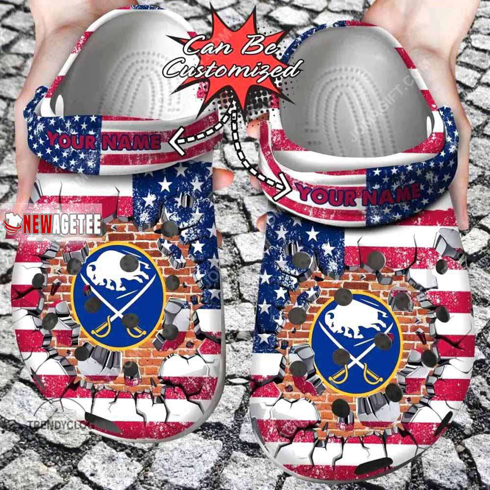 Nhl Buffalo Sabres American Flag Custom Name Crocs Clog Fan Gift