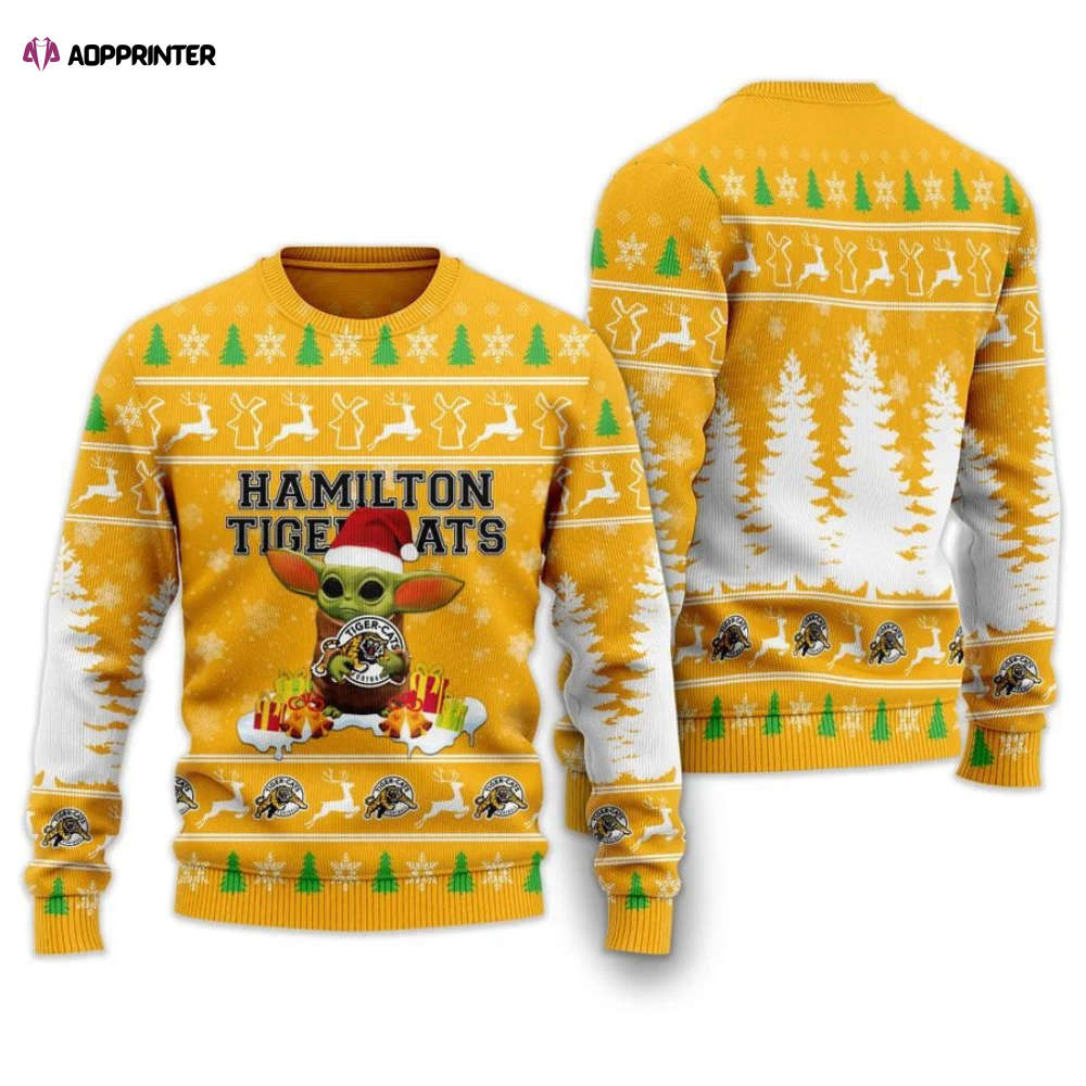 Baby Yoda Hamilton Tiger Cats Ugly Christmas Sweater, All Over Print Sweatshirt