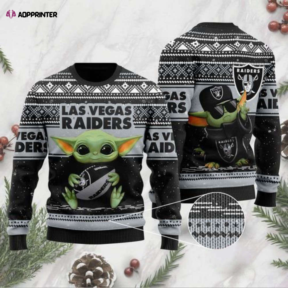 Baby Yoda Las Vegas Raiders Ugly Christmas Sweater, All Over Print Sweatshirt