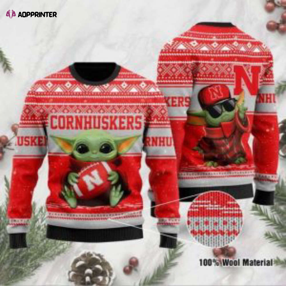 Baby Yoda Nebraska Cornhuskers Ugly Christmas Sweater, All Over Print Sweatshirt