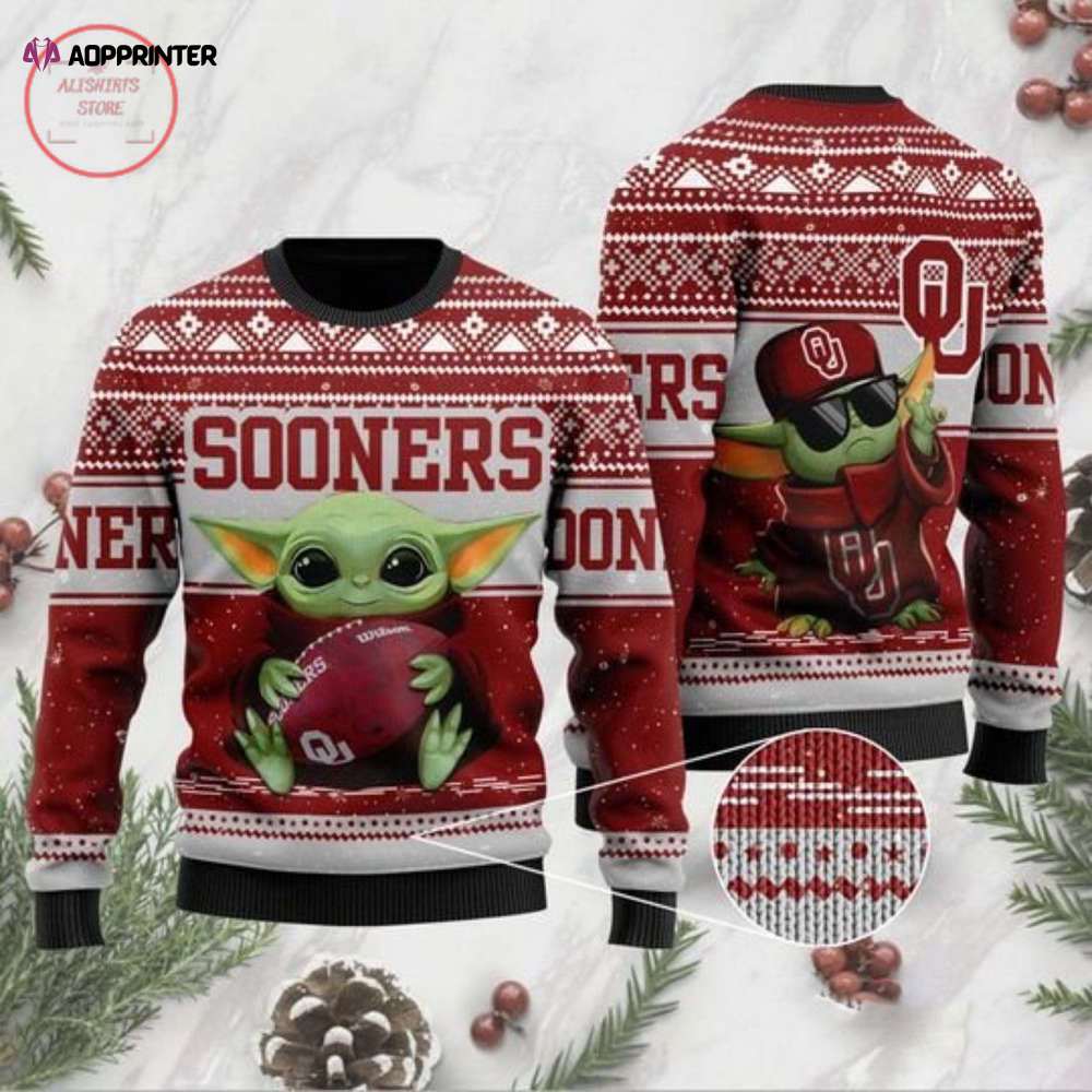 Baby Yoda Oklahoma Sooners Christmas For Yoda Lovers Ugly Christmas Sweater, All Over Print Sweatshirt