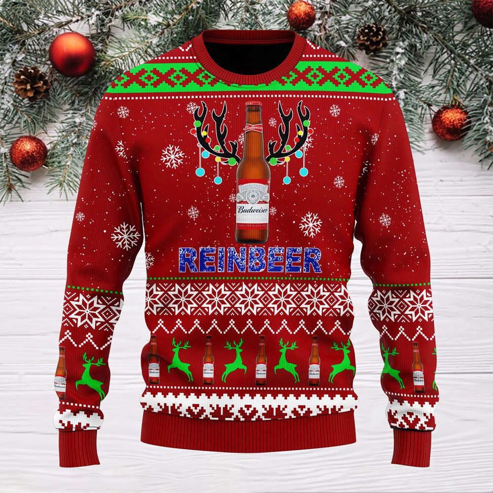Budweiser Reinbeer Christmas Sweater: Ugly Christmas Gift 2023