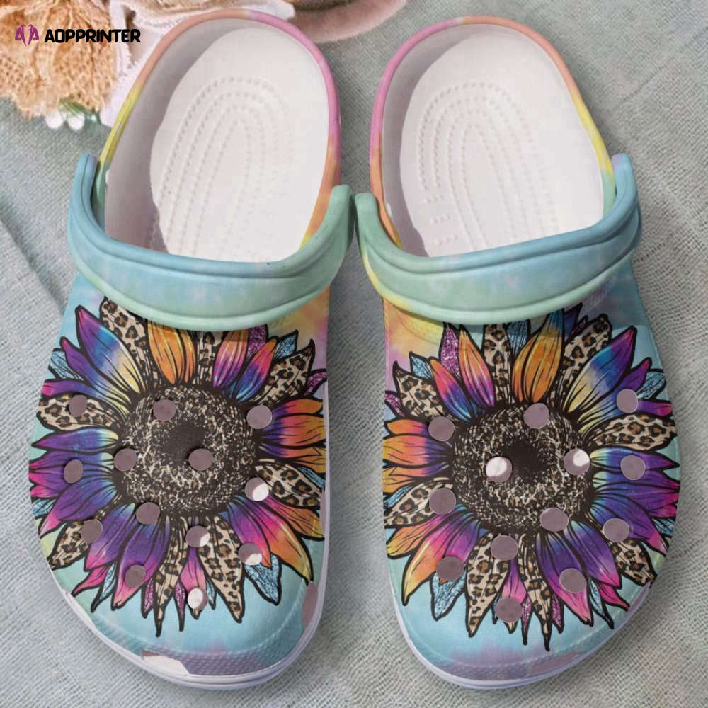 Cheetah Sunflower Tie Dye Clog Whitesole Crocs Crocband Clog