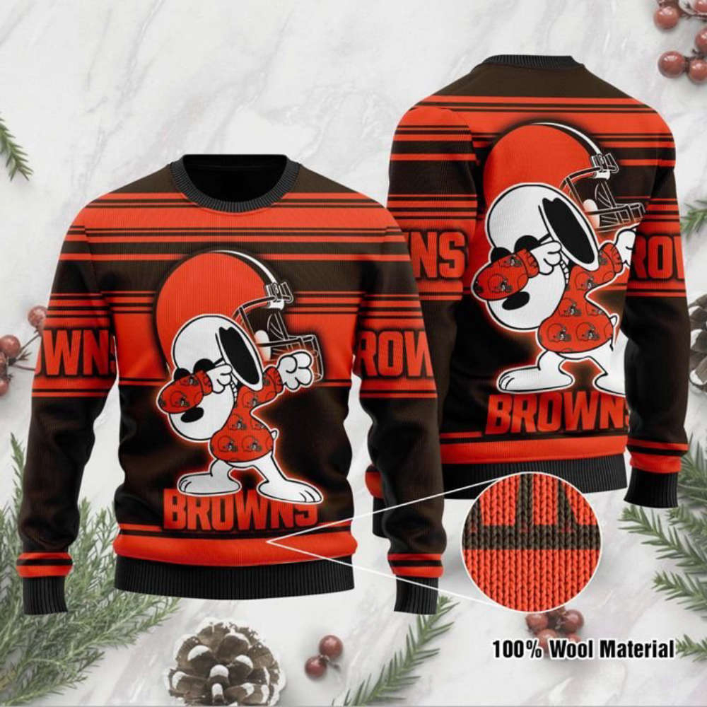 Cleveland Browns Snoopy Dabbing For Unisex Ugly Christmas Sweater, All Over Print Sweatshirt