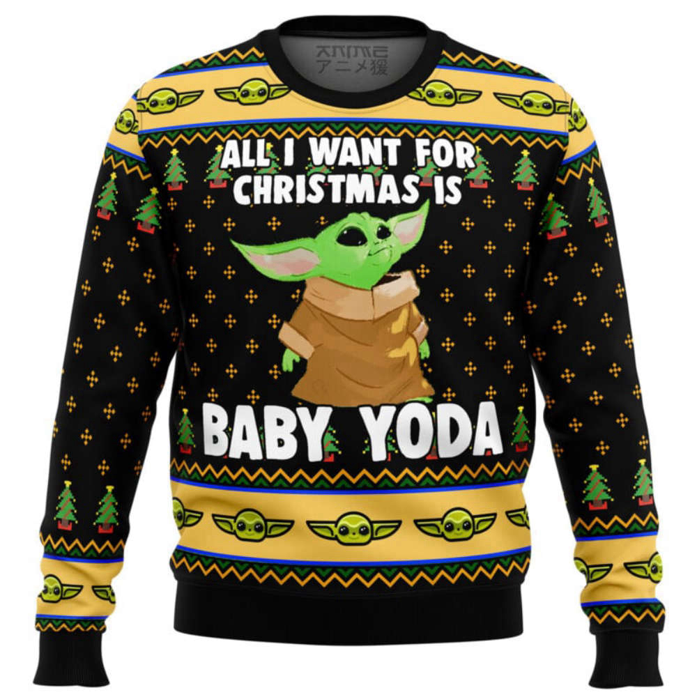 Comfimerch Baby Yoda All I Want Mandalorion Star Wars Ugly Christmas Sweater