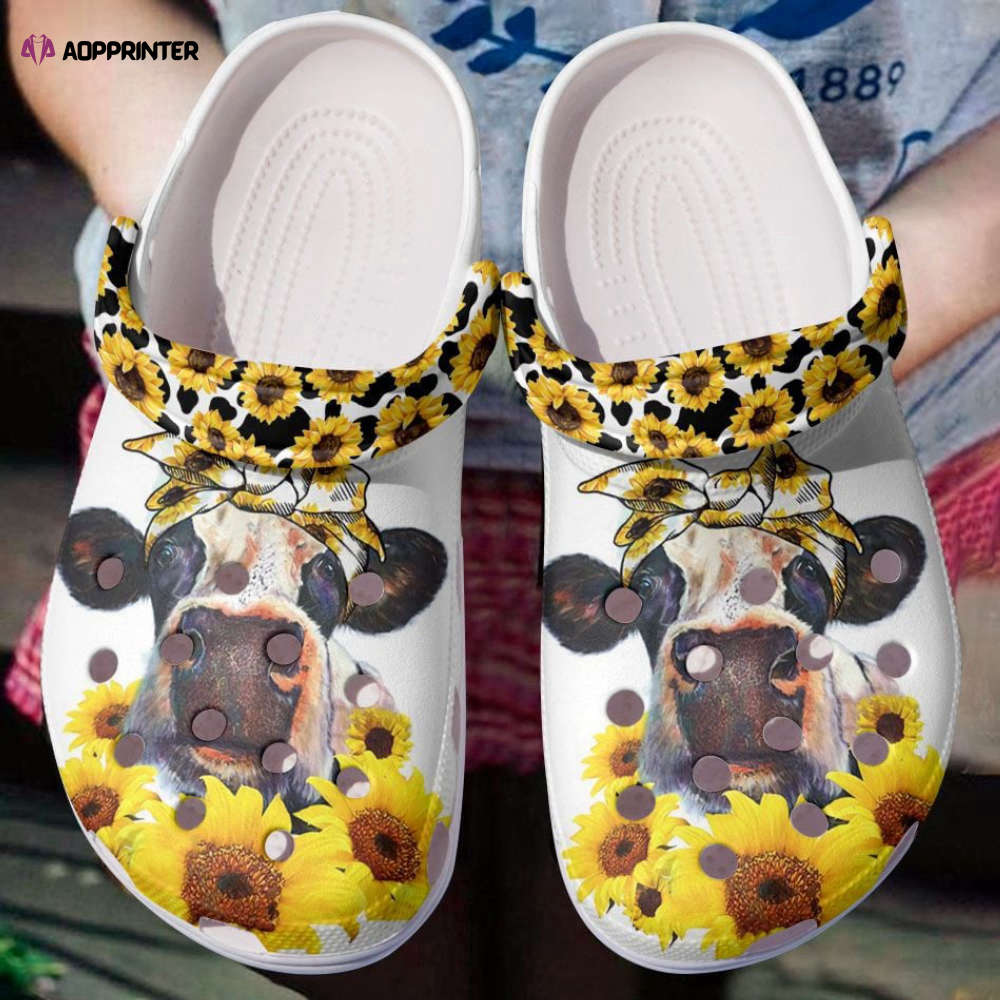 Cow Clog Whitesole Happy Mom Cow With Sunflowers Ver2 Crocs Crocband Clog