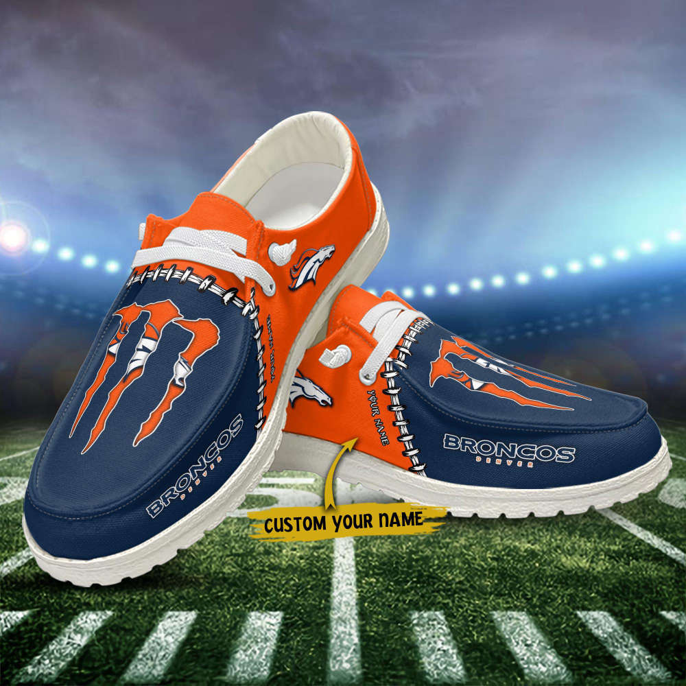 Denver Broncos NFL Personalized Hey Dude Sports Shoes – Custom Name Design Perfect Gift