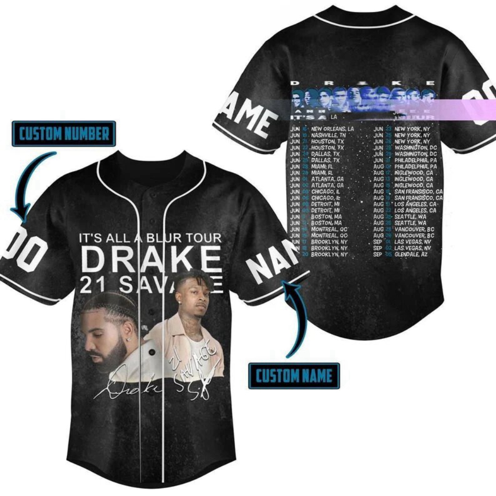 Drake 21 Savage Baseball Jersey All A Blur Tour Shirt 2023 Music Concert Merch