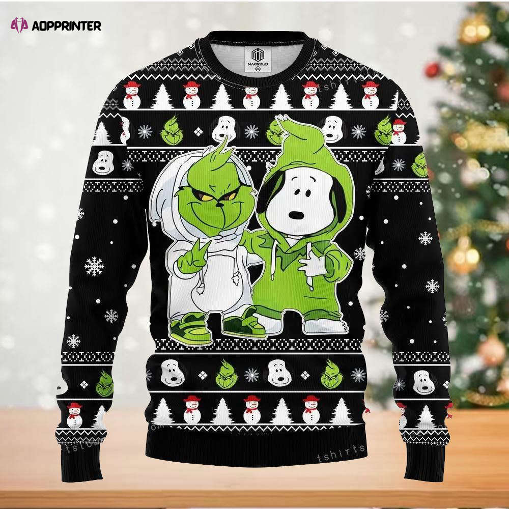 Grinch And Snoopy Christmas Ugly Sweater Mens