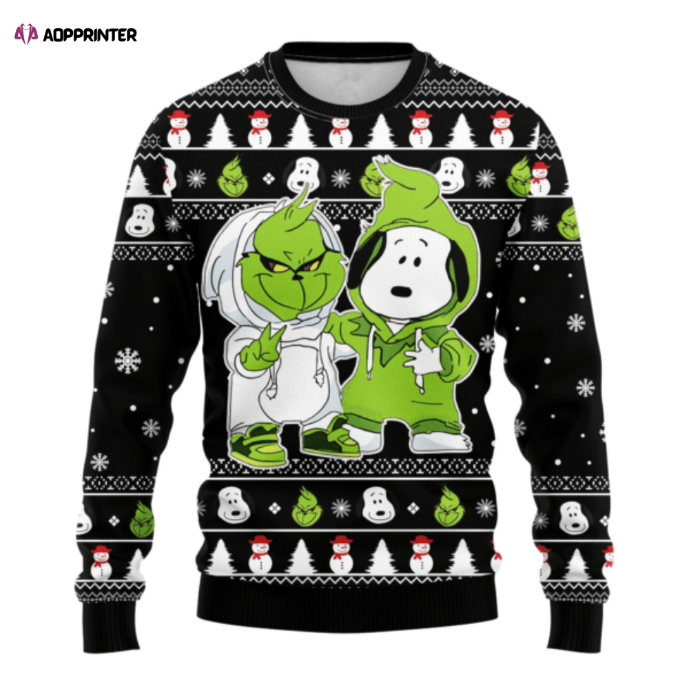 Grinch And Snoopy Ugly Sweater Gifts, Snoopy Gift Fan Ugly Sweater