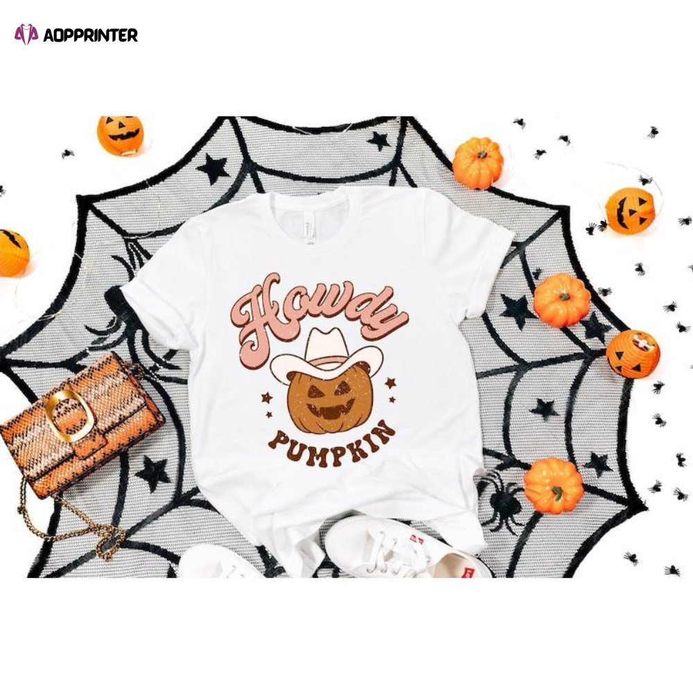 Howdy Pumpkin Halloween Shirt: Cute Western Tee Retro Sweatshirt & Trending Cowgirl T-Shirt