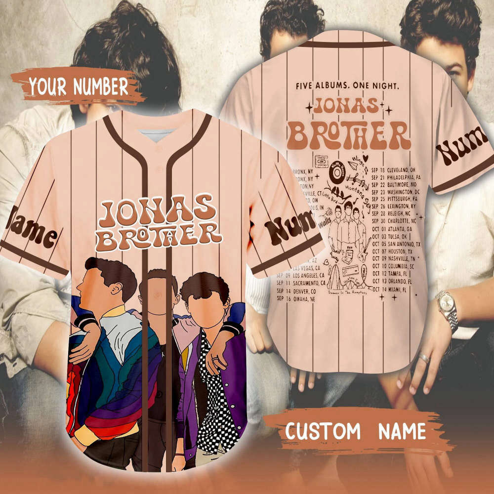 Jonas Brothers 5 Album 1 Night Concert Baseball Jersey – Joe Jonas Merch The Tour 2023 Pop Rock Band Shirt