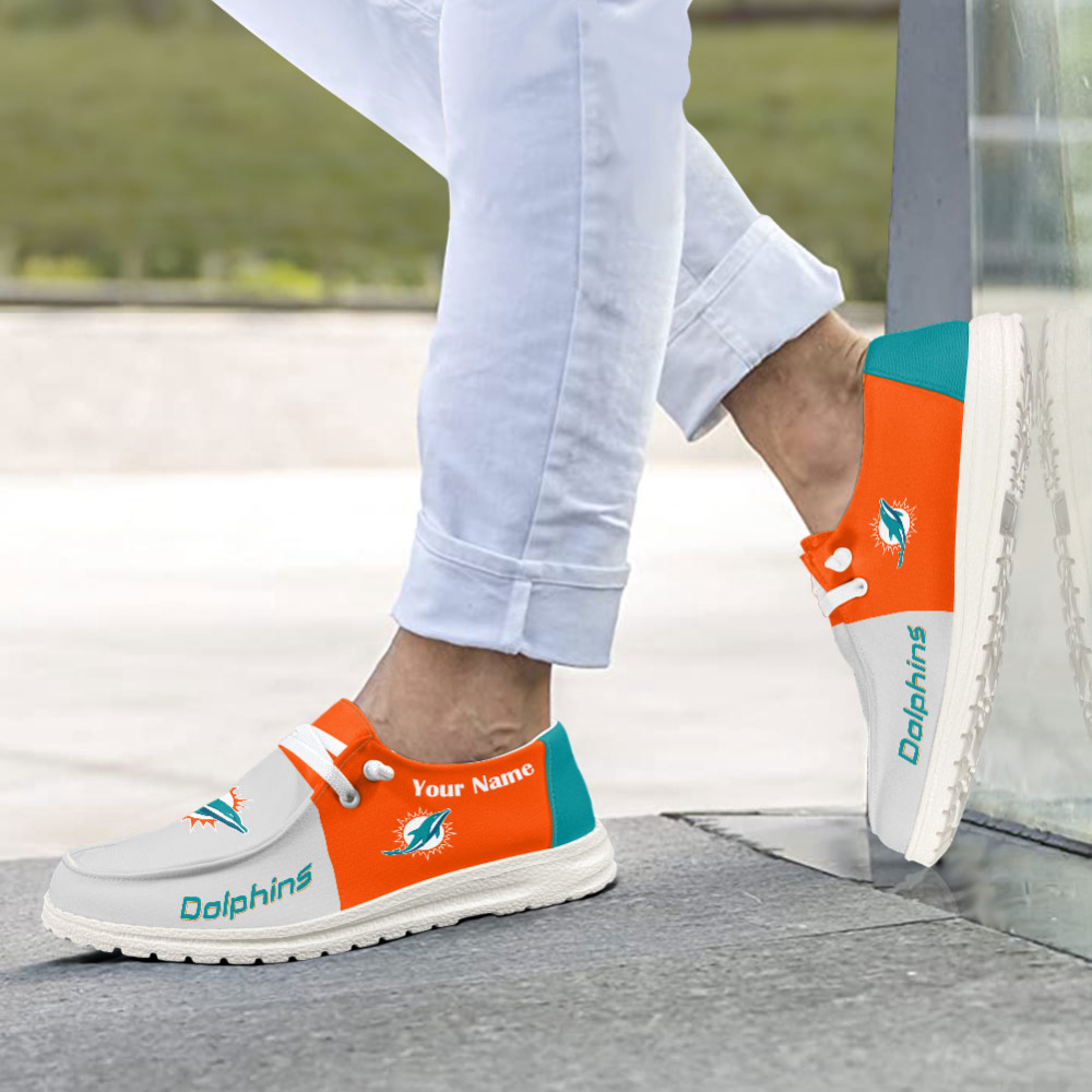 Miami Dolphins NFL Personalized Hey Dude Sports Shoes – Custom Name Design Perfect Gift