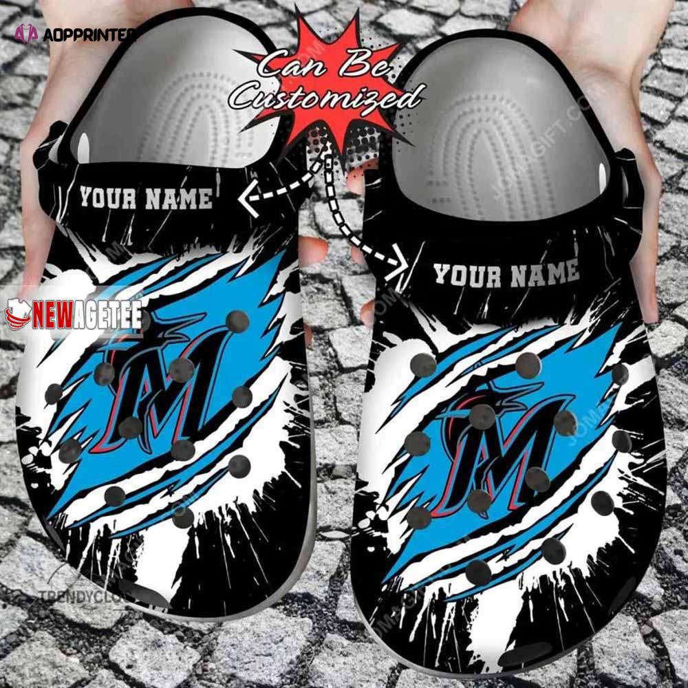 Mlb Miami Marlins Ripped Claw Custom Name Crocs Clog