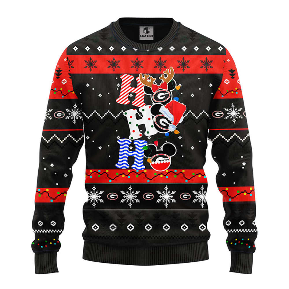 NCAA Georgia Bulldogs HoHoHo Mickey Christmas Ugly Sweater -Neon GIft