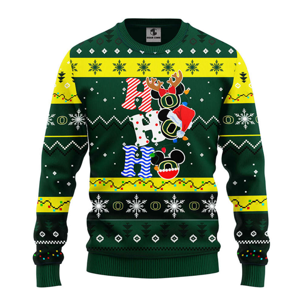 NCAA Oregon Ducks HoHoHo Mickey Christmas Ugly Sweater -Neon GIft