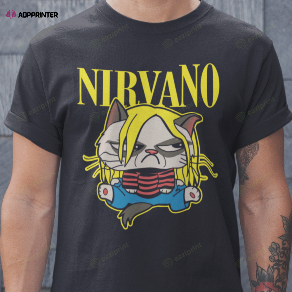 Nirvano Grumpy Cat Nirvana Mashup T-shirt For Men And Women
