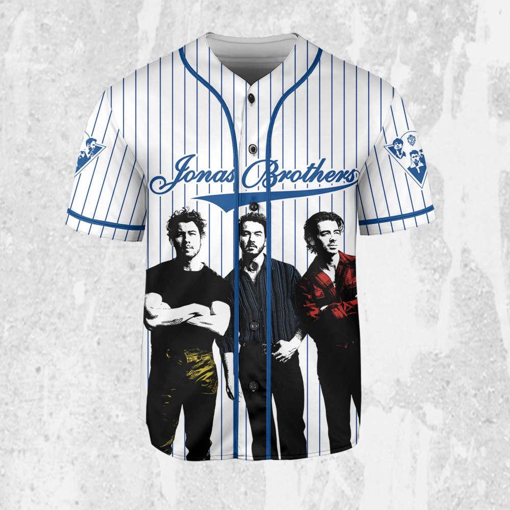 Personalize Jonas Brothers Five Albums One Night Color Blue Jersey, Jonas Brothers Baseball Jersey, Custom Baseball Jersey, Music Concert