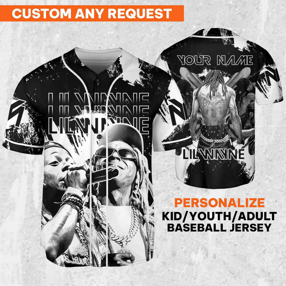 Personalize Lil Wayne Rapper Grunge Black And White Color  Jersey, Custom Baseball Jersey, Lil Wayne Shirt,Lil Wayne Rap Shirt,Music Jersey