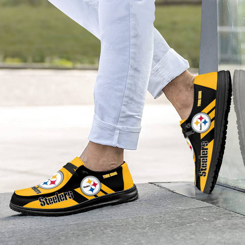 Pittsburgh Steelers NFL Personalized Hey Dude Sports Shoes – Custom Name Design Perfect Gift