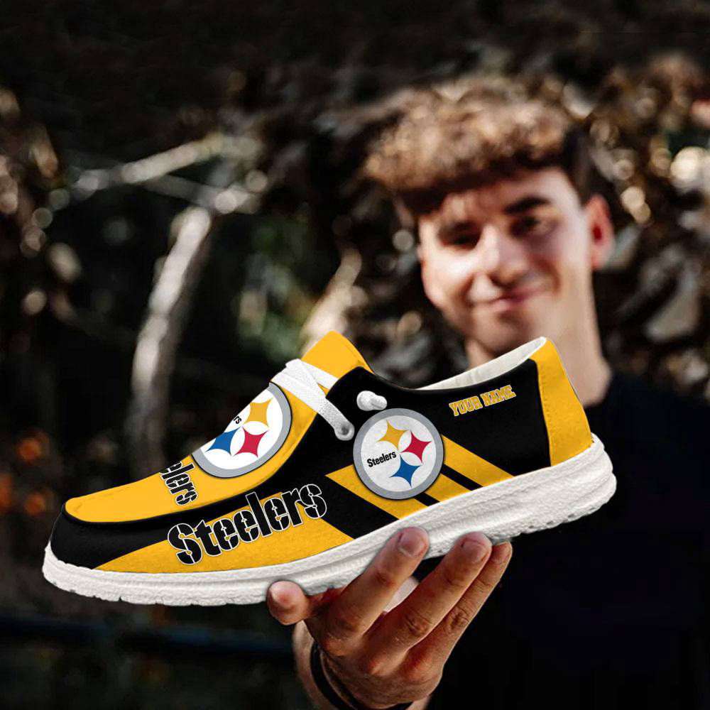 Pittsburgh Steelers NFL Personalized Hey Dude Sports Shoes – Custom Name Design Perfect Gift