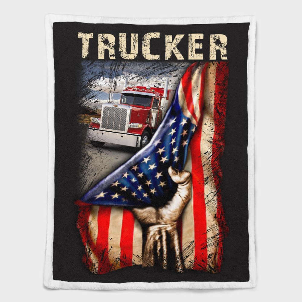 Proud Trucker -White-Trucker-Blanket-#111022USFLA41FTRUCZ6SB Christmas Birthday Gift