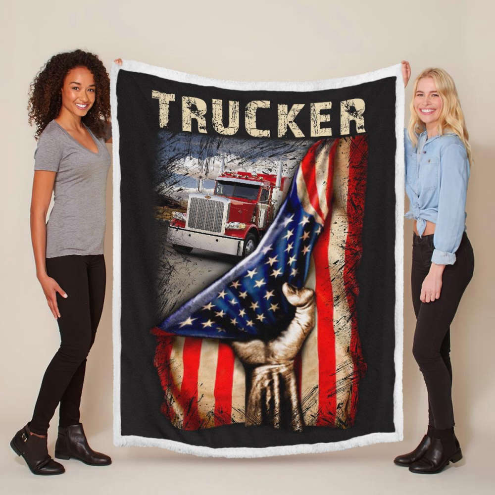 Proud Trucker -White-Trucker-Blanket-#111022USFLA41FTRUCZ6SB Christmas Birthday Gift
