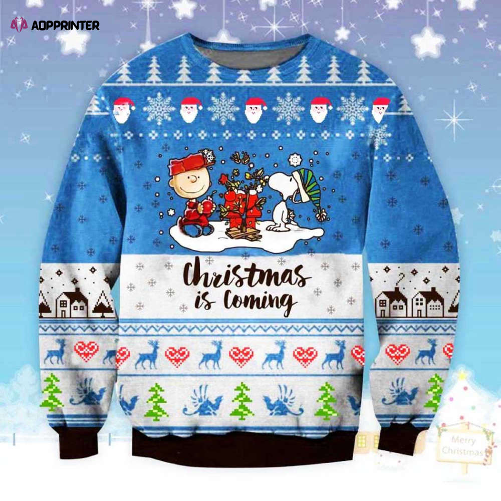 Snoopy Xmas Coming Ugly Christmas Sweater Unisex Knit Wool Ugly Sweater